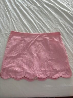 Lilly Pulitzer Pink Seersucker Scallop Hem Skirt